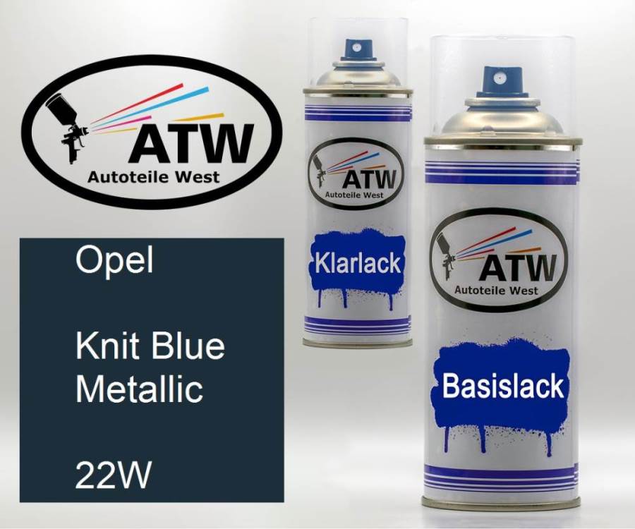 Opel, Knit Blue Metallic, 22W: 400ml Sprühdose + 400ml Klarlack - Set, von ATW Autoteile West.